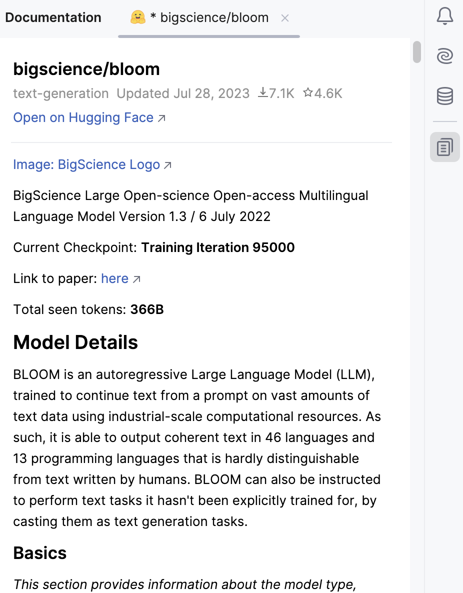 View model or dataset cards in tool window