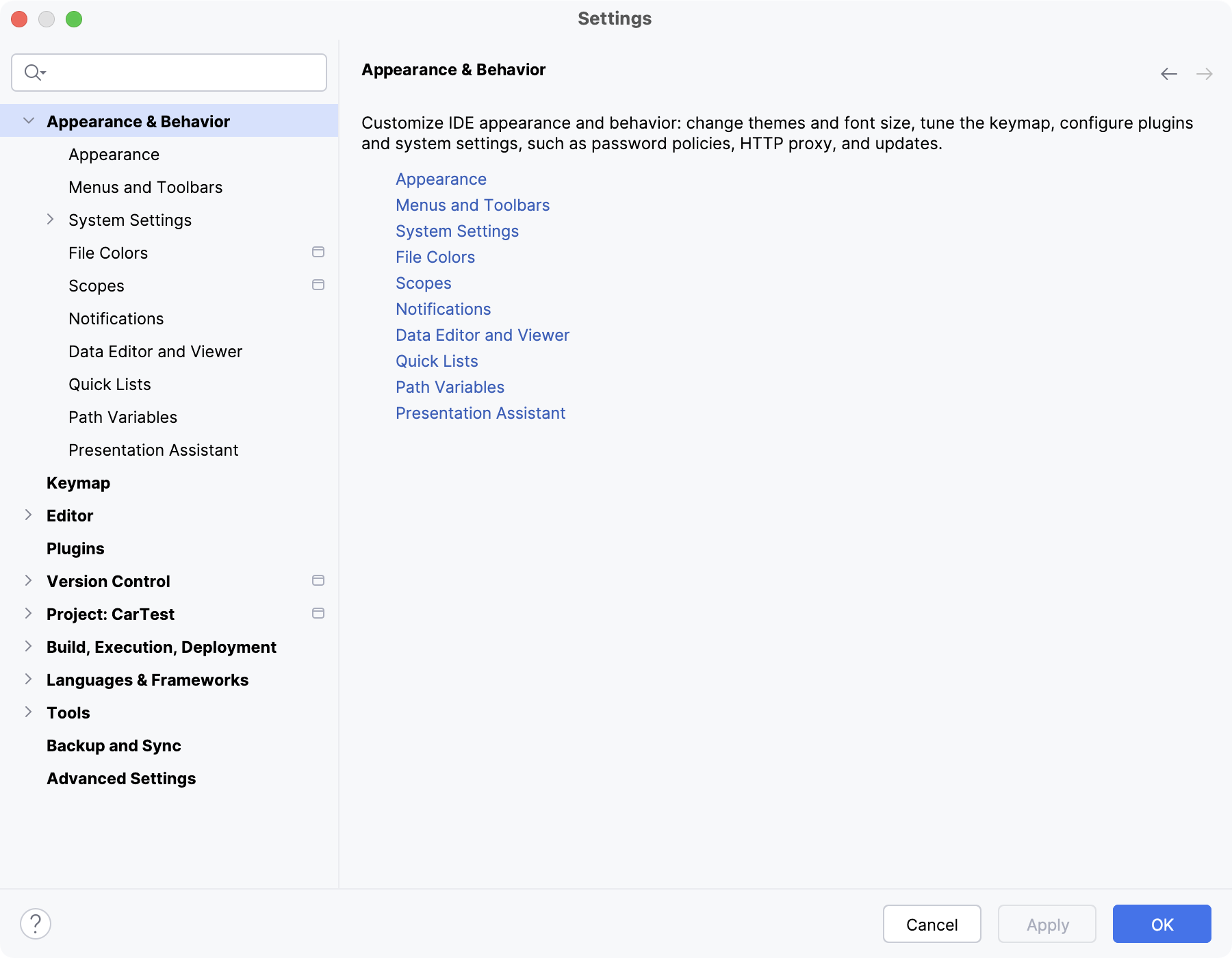 Global settings marked in the Settings dialog