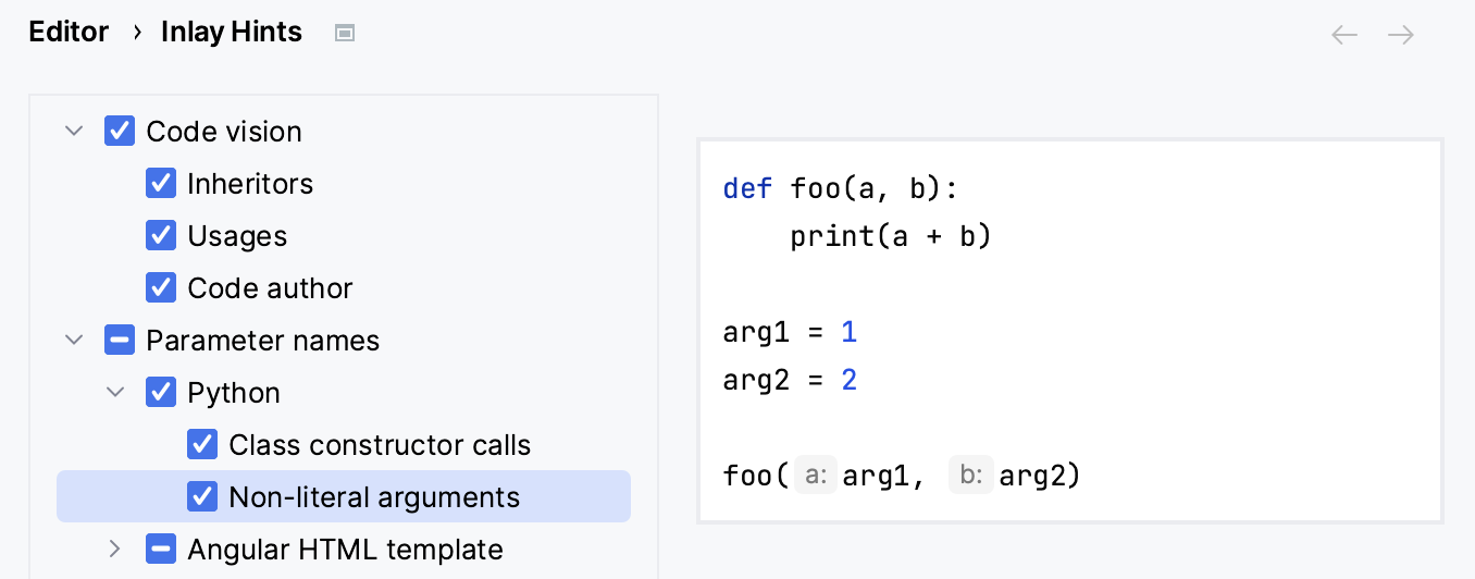 Inlay hints: parameter names