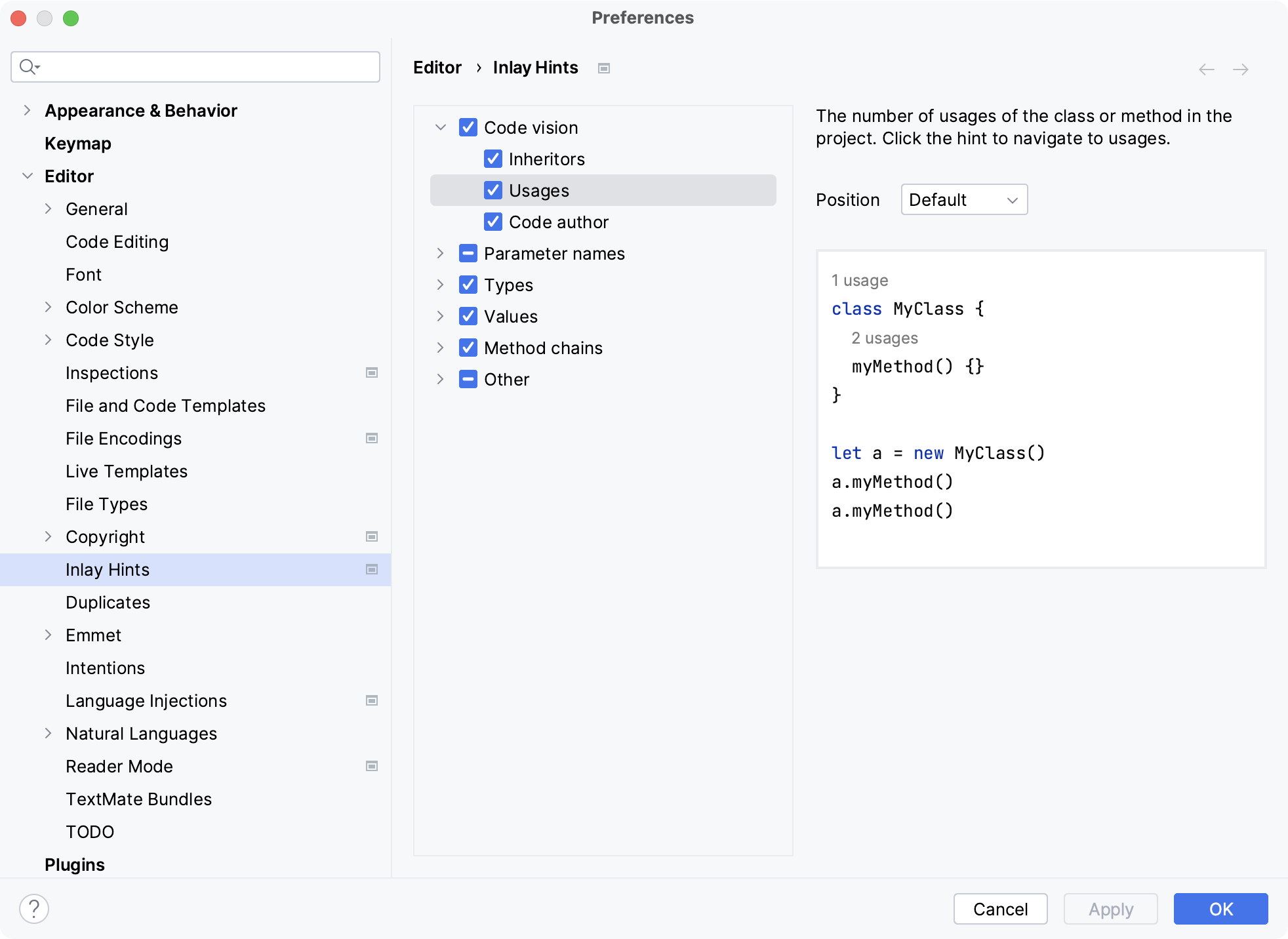 Settings | Inlay Hints