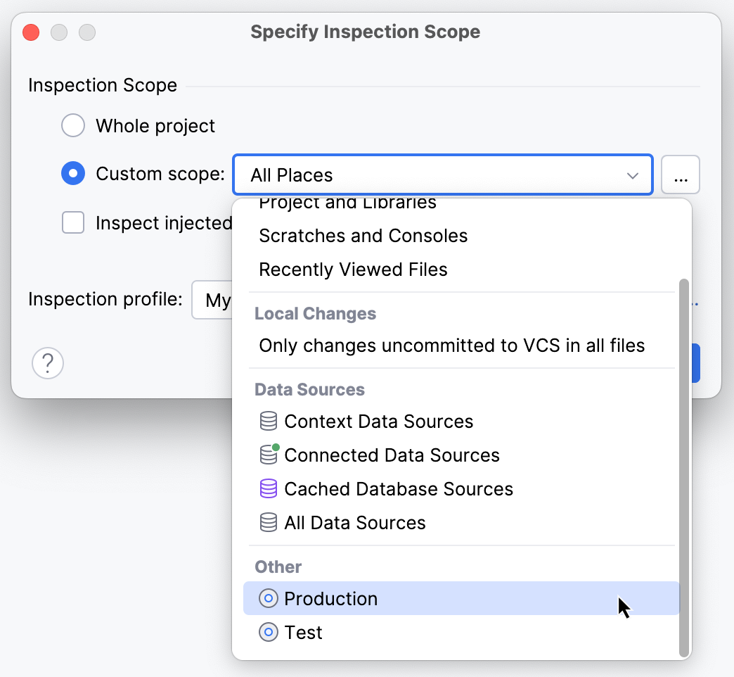 Inspect code against scope