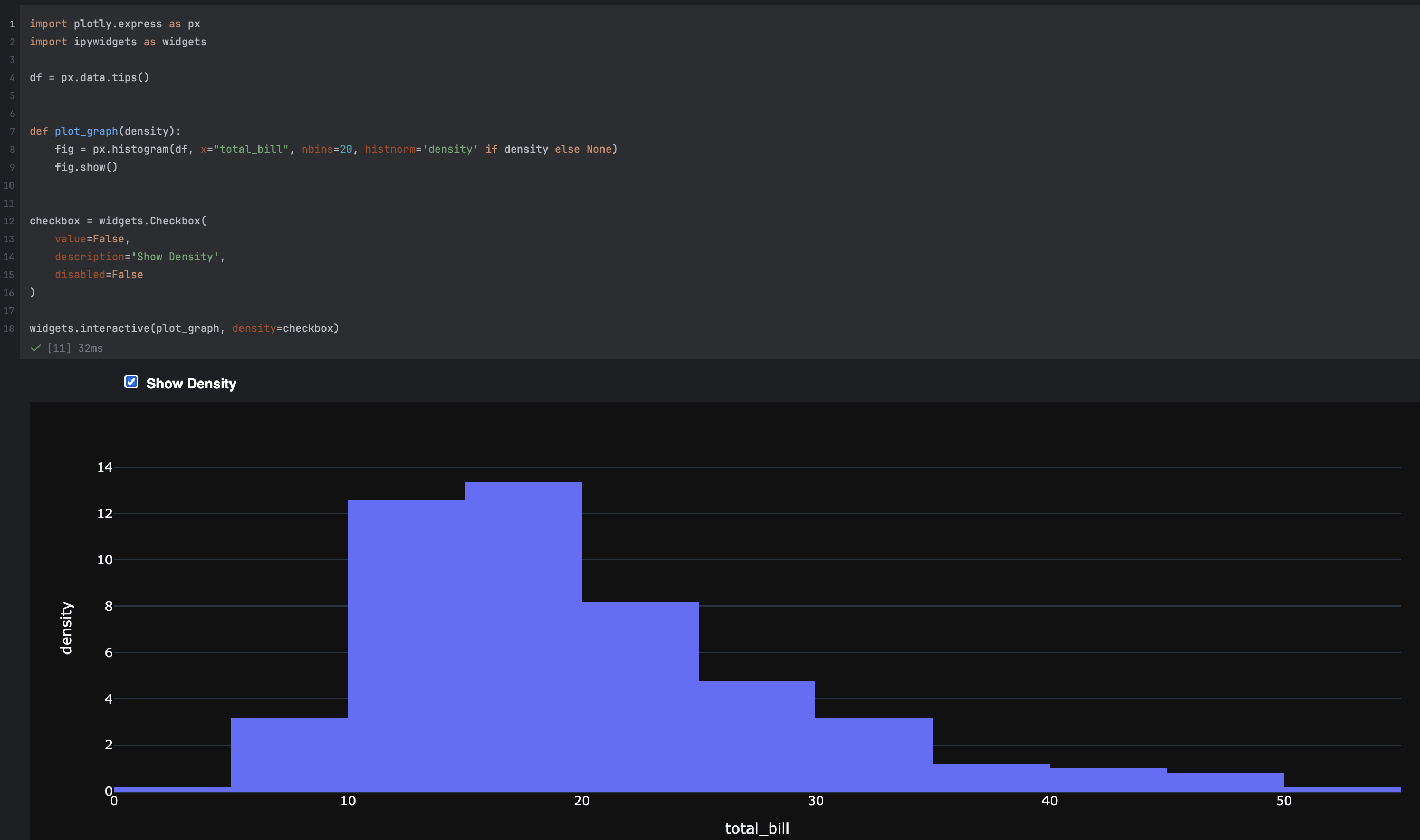 Viewing the output of the interactive widget in the light theme