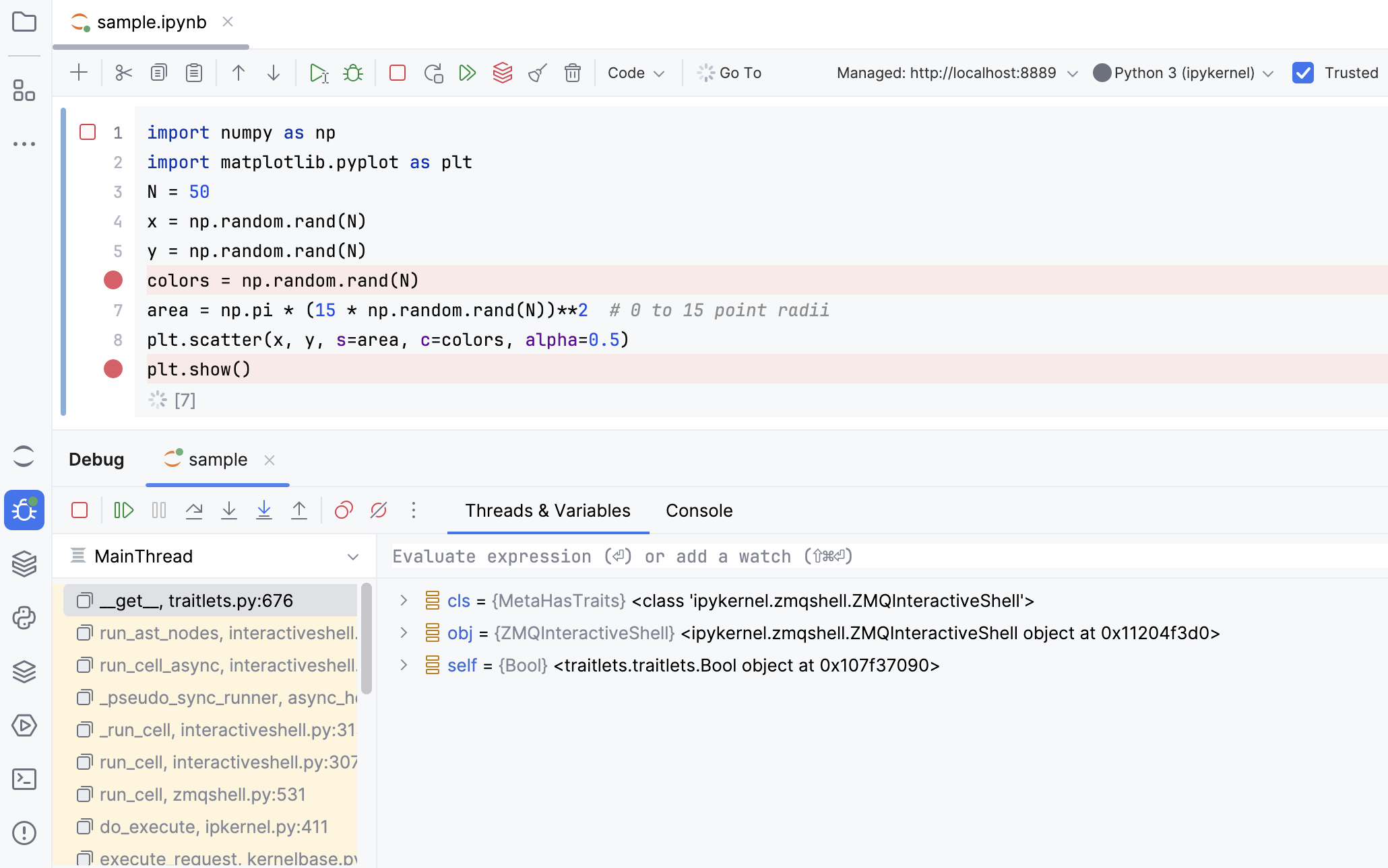 Jupyter Notebook Debugger tool window