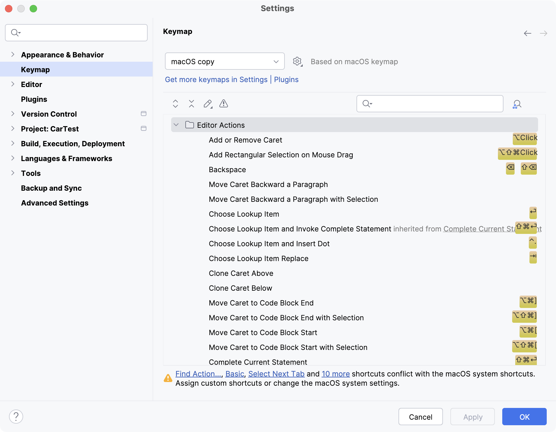 Keymap settings