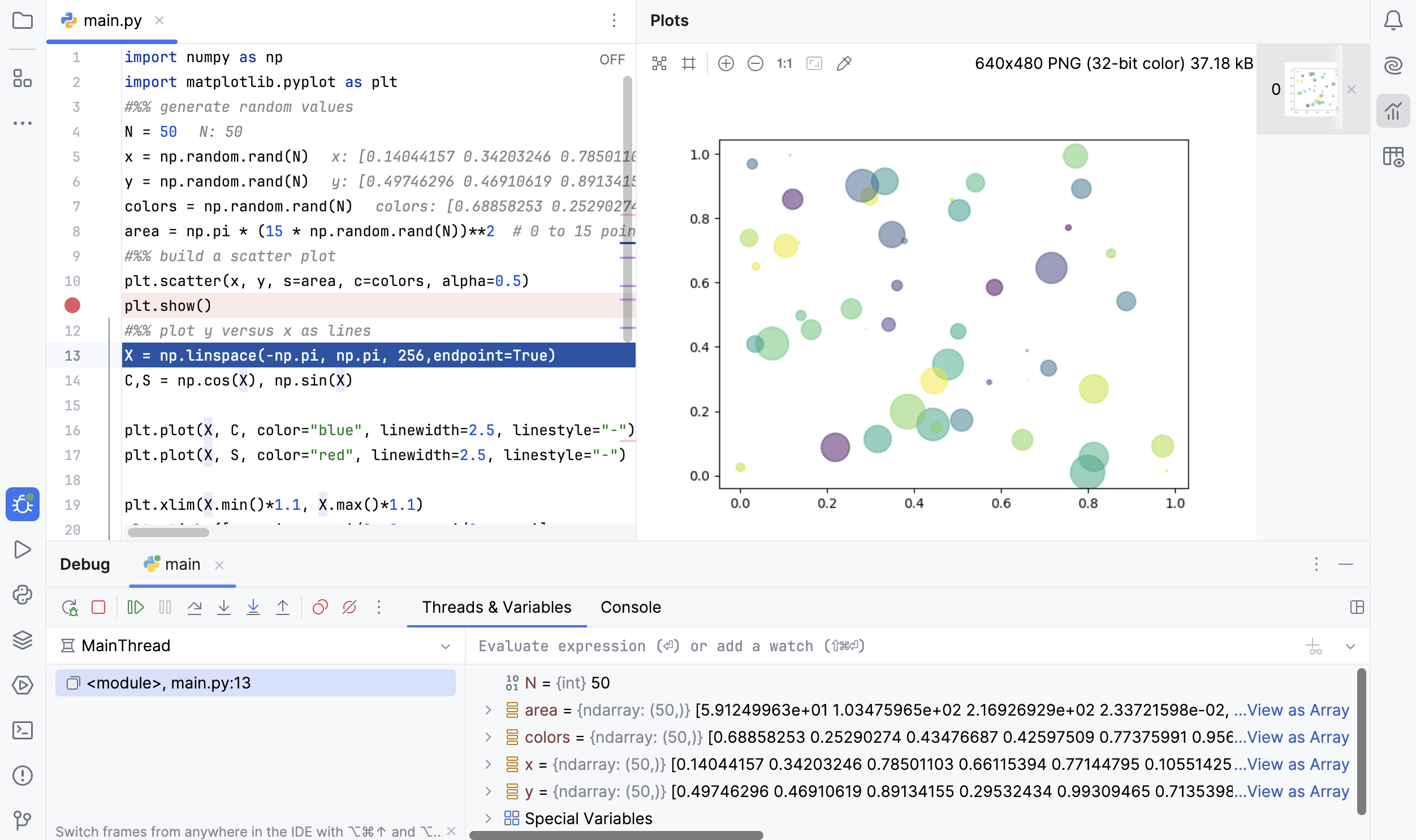 Debugging the matplotlib code