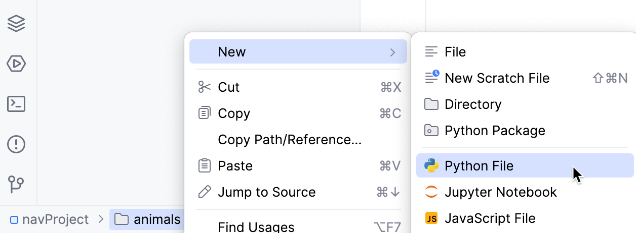 Create a new file using the navigation bar