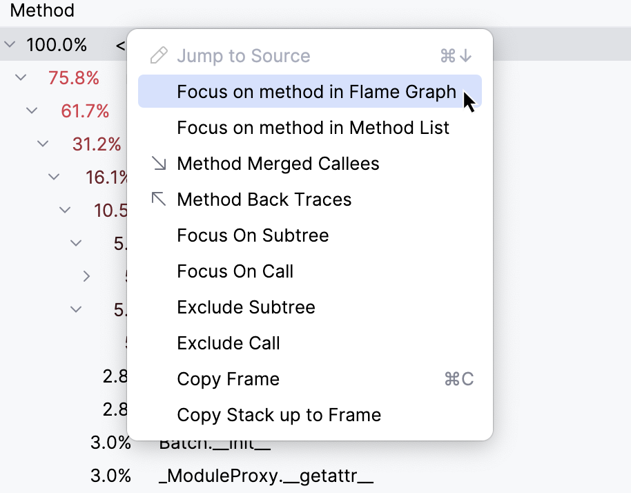 Jumping between tabs in the Profiler tool window