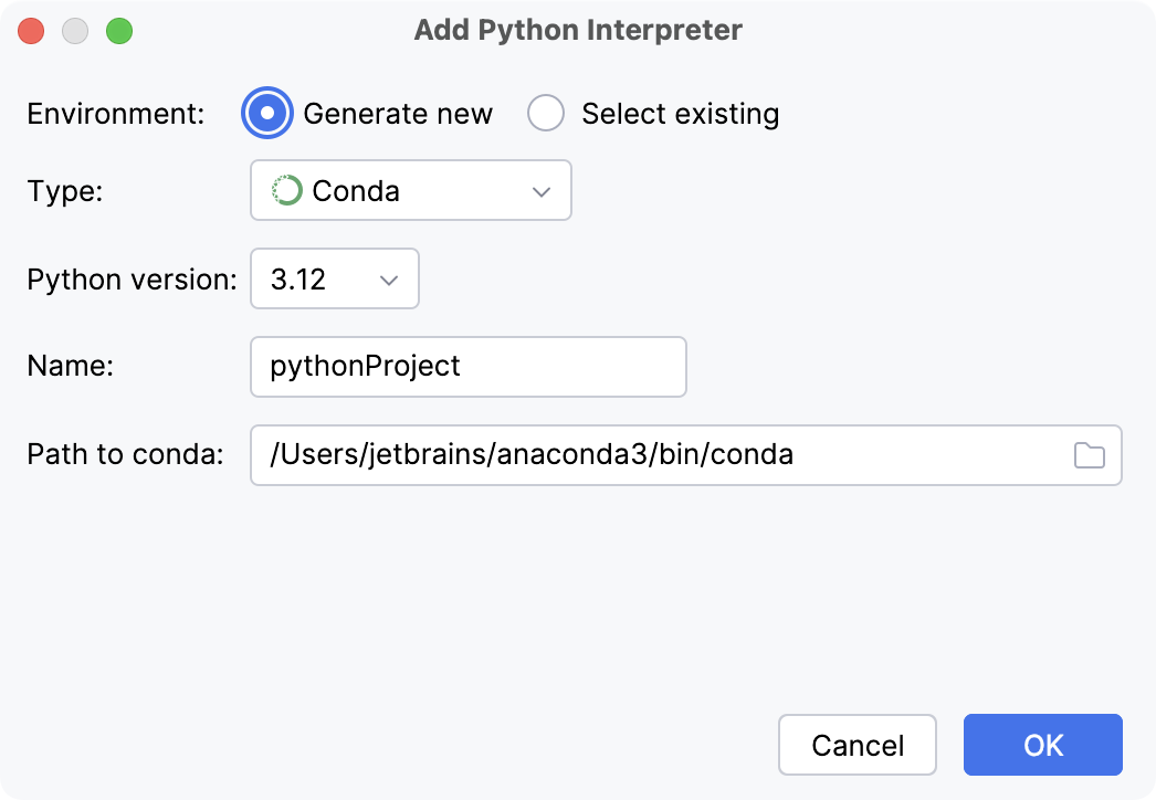 Generate new conda environment