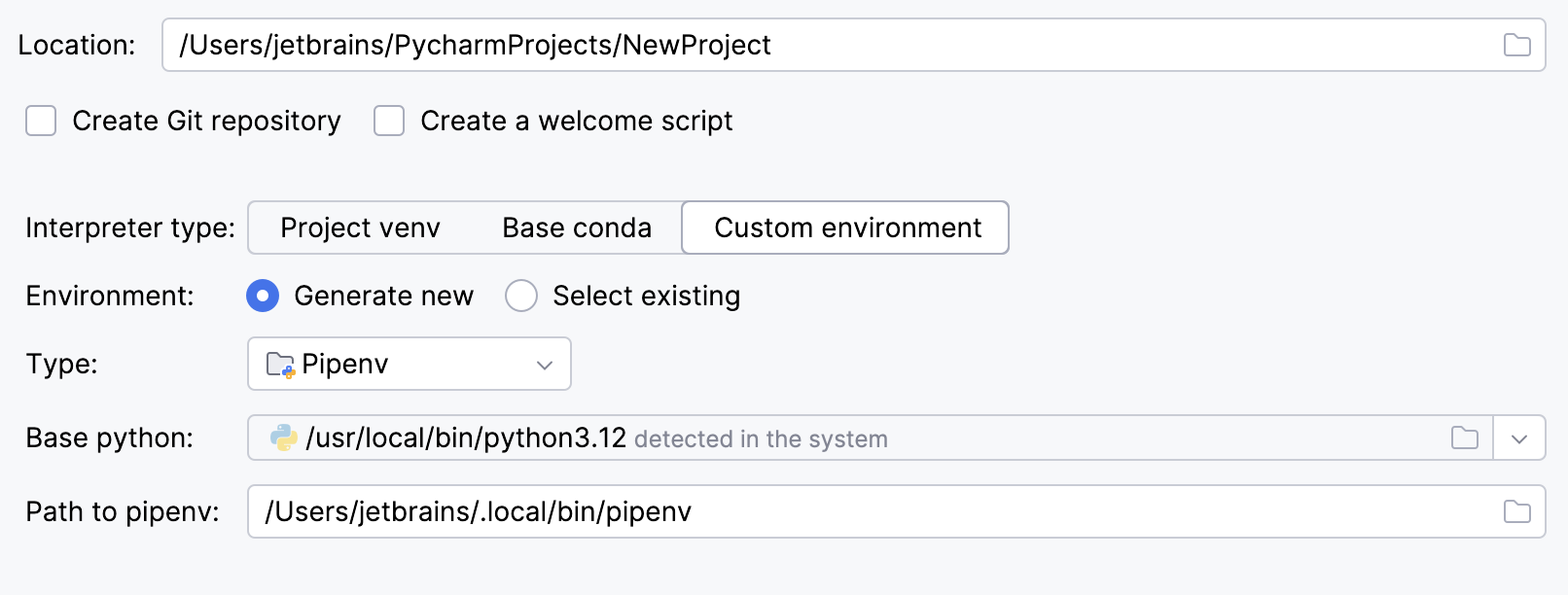 Create a project with Pipenv