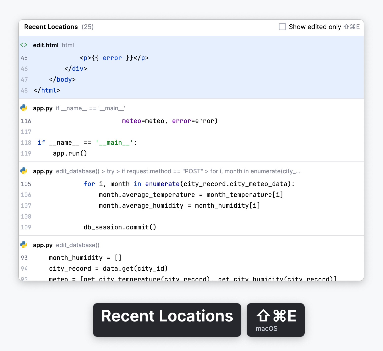 The Presentation Assistant displays the currently invoked Find in Database command in the IDE