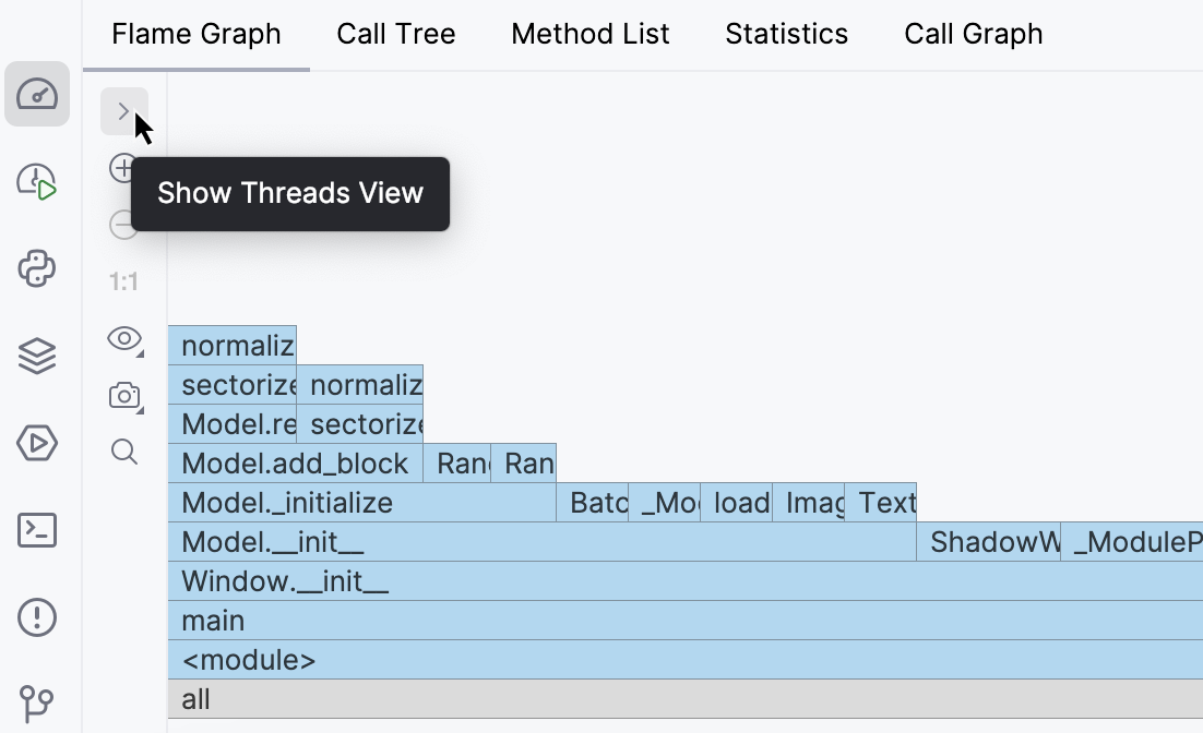 Open the Threads panel in the Profiler tool window