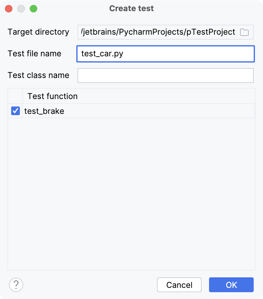 Create a python test for the brake method