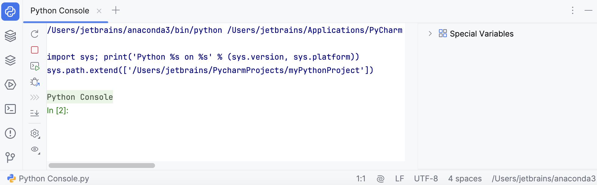 IPython version is shown in the Python console