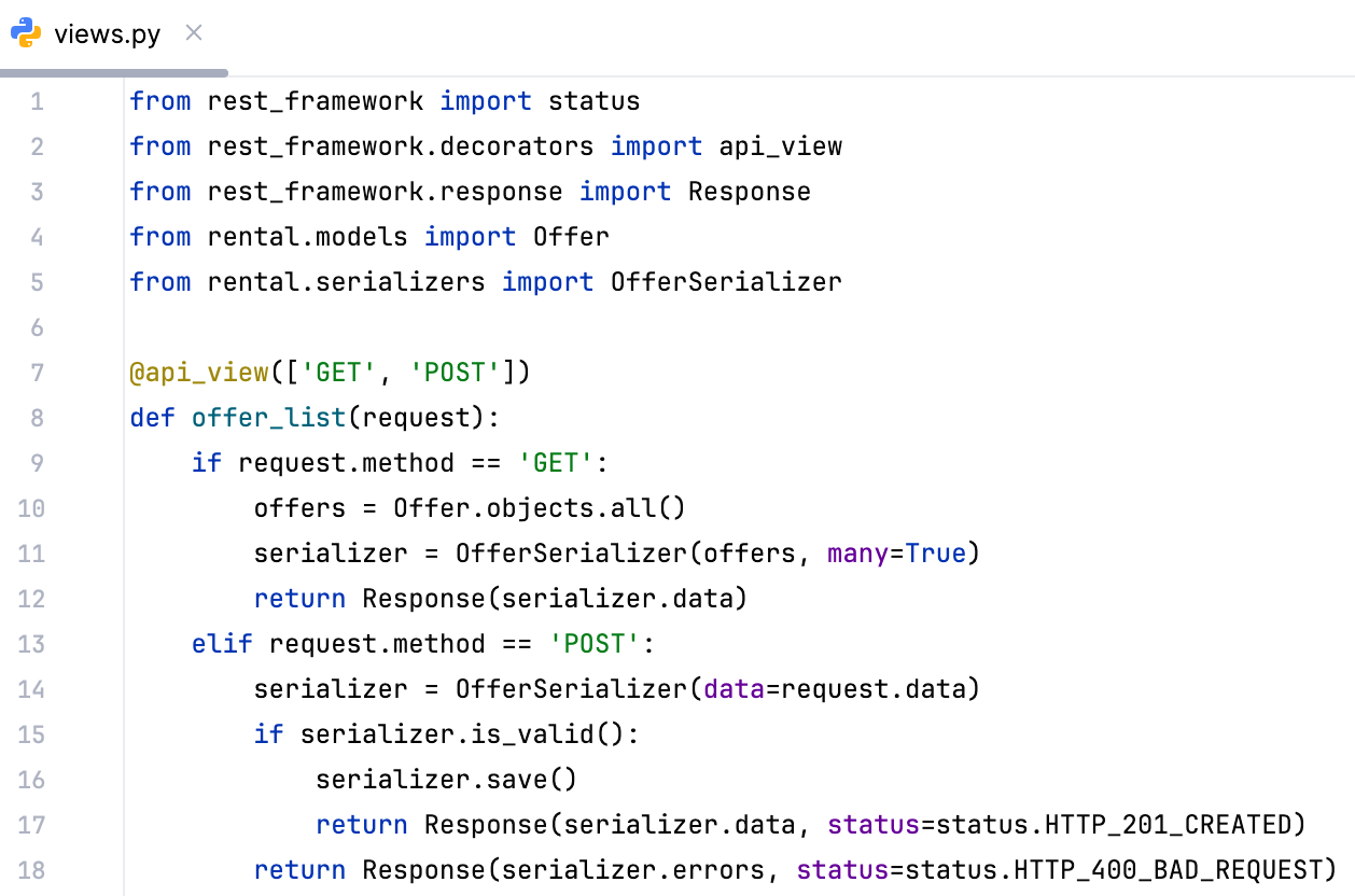 Code in 'rental/views.py'