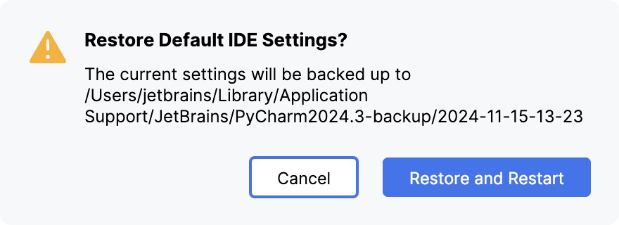 A popup prompting to confirm that you want to restore the default settings