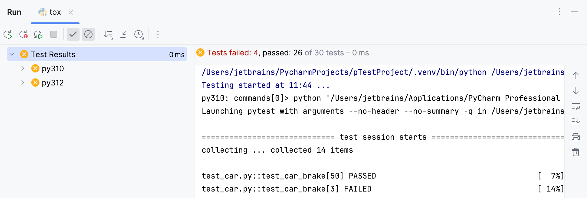 Running tox tests