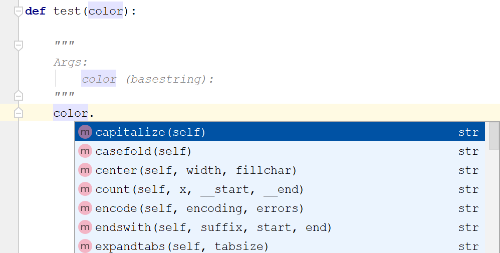 Using docstrings to define parameter type(Args)