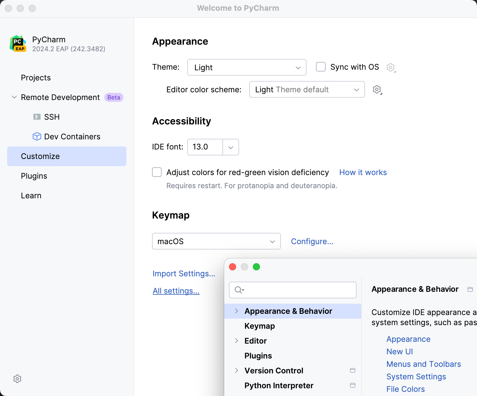 Configuring new default settings for projects