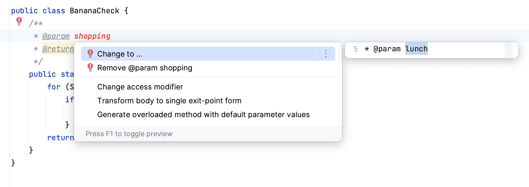 Fix a Javadoc using context actions