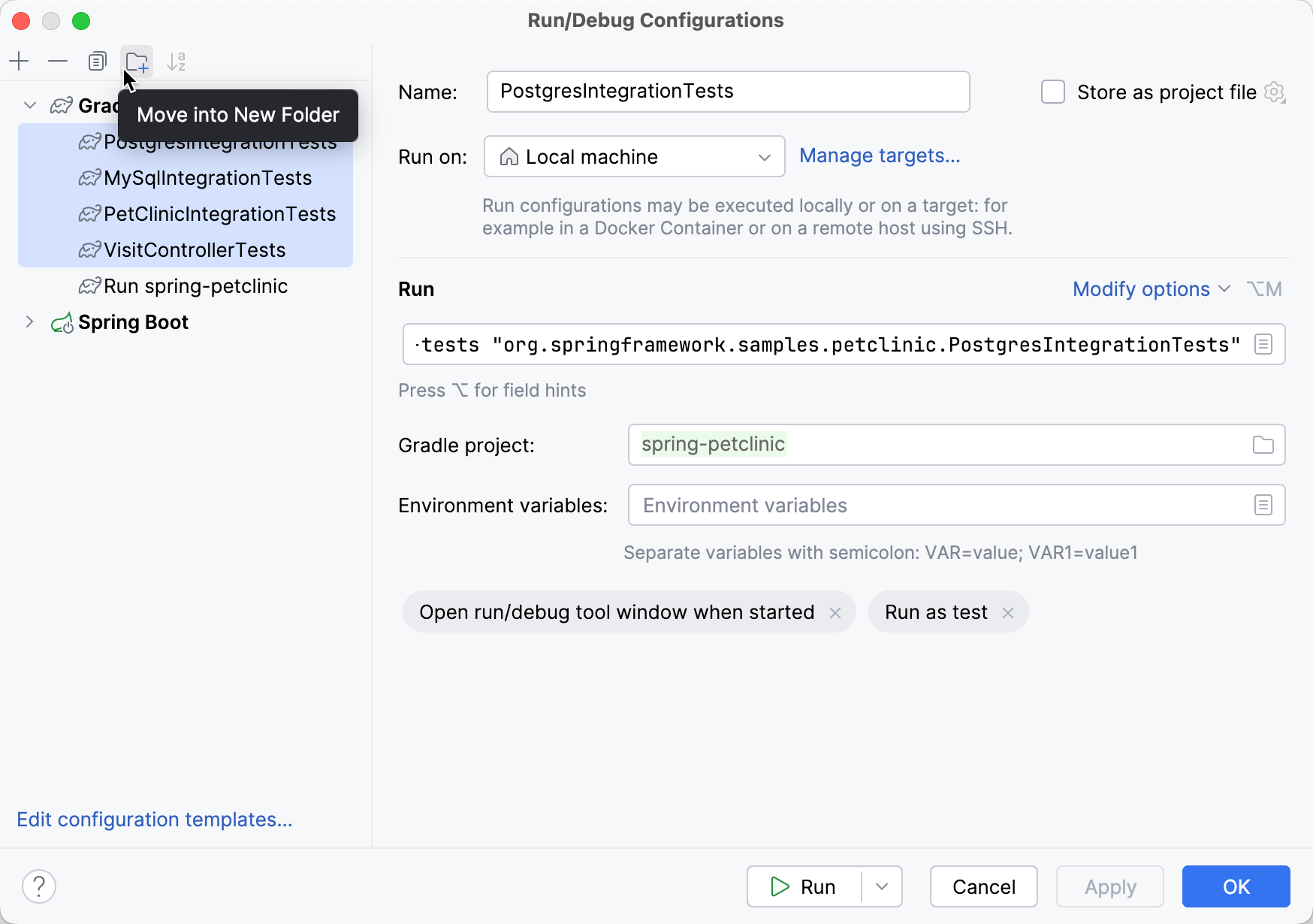 Grouping configurations in a folder