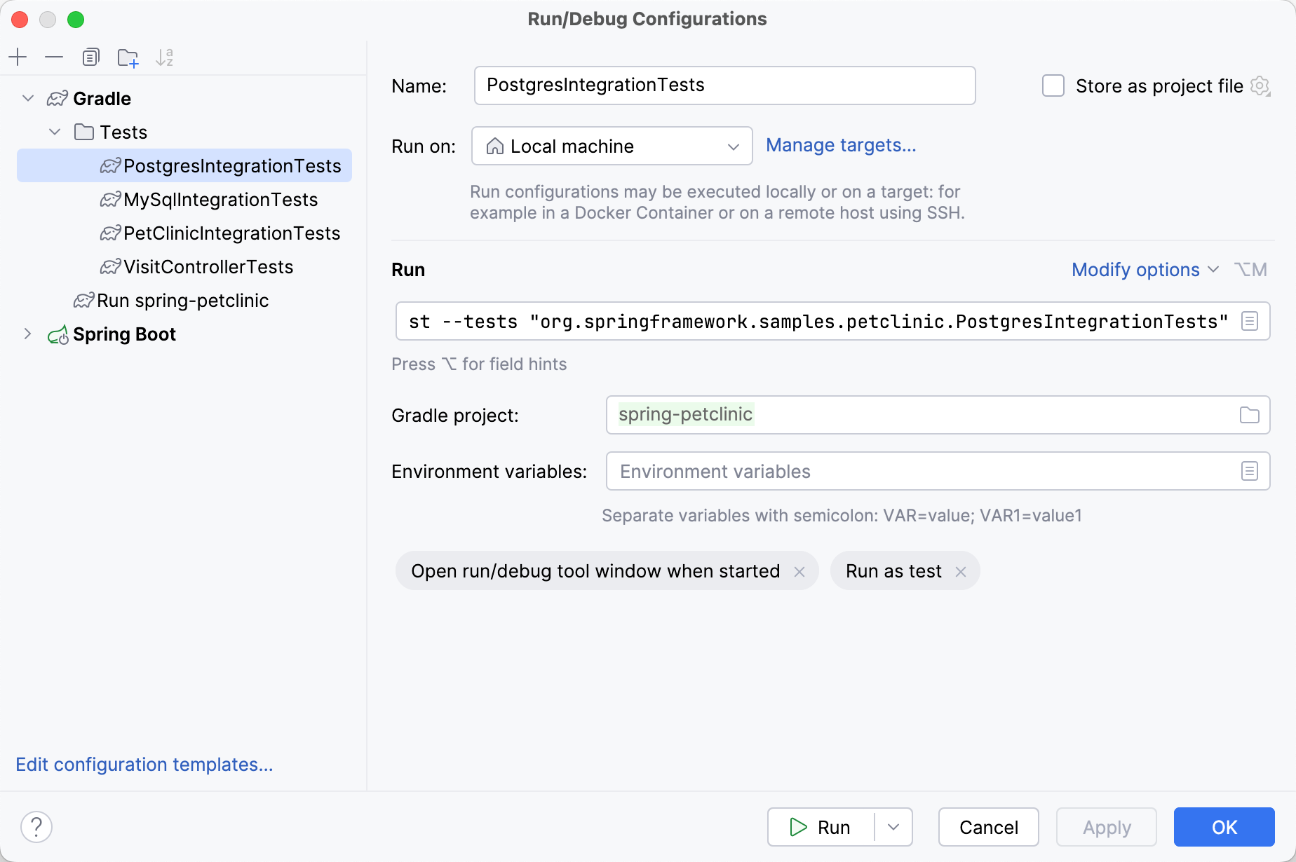 Grouped run configurations