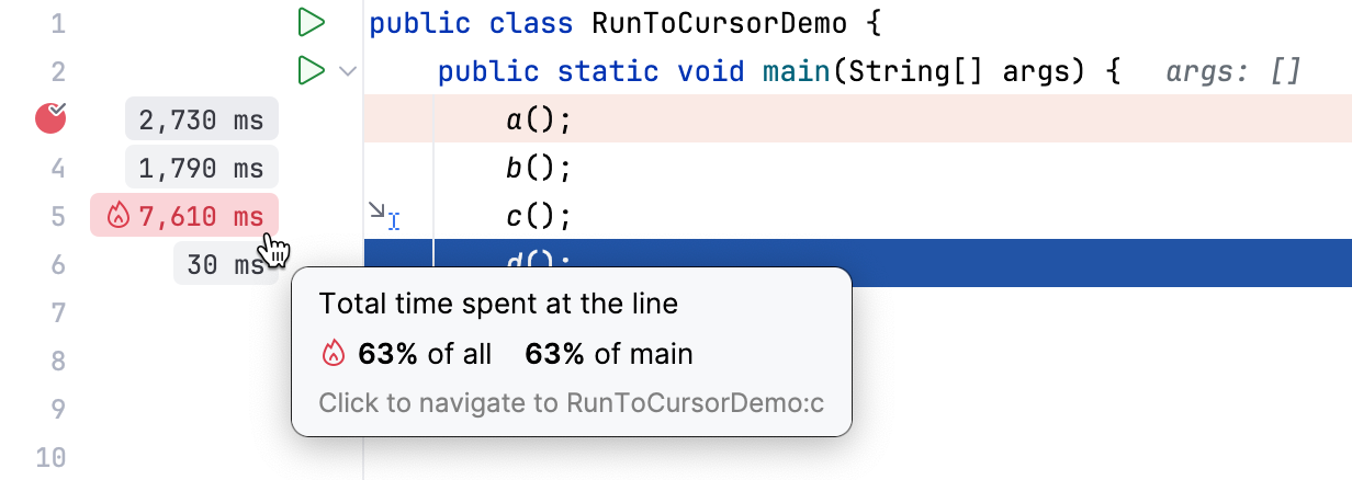 Performance statistics in the editor gutter