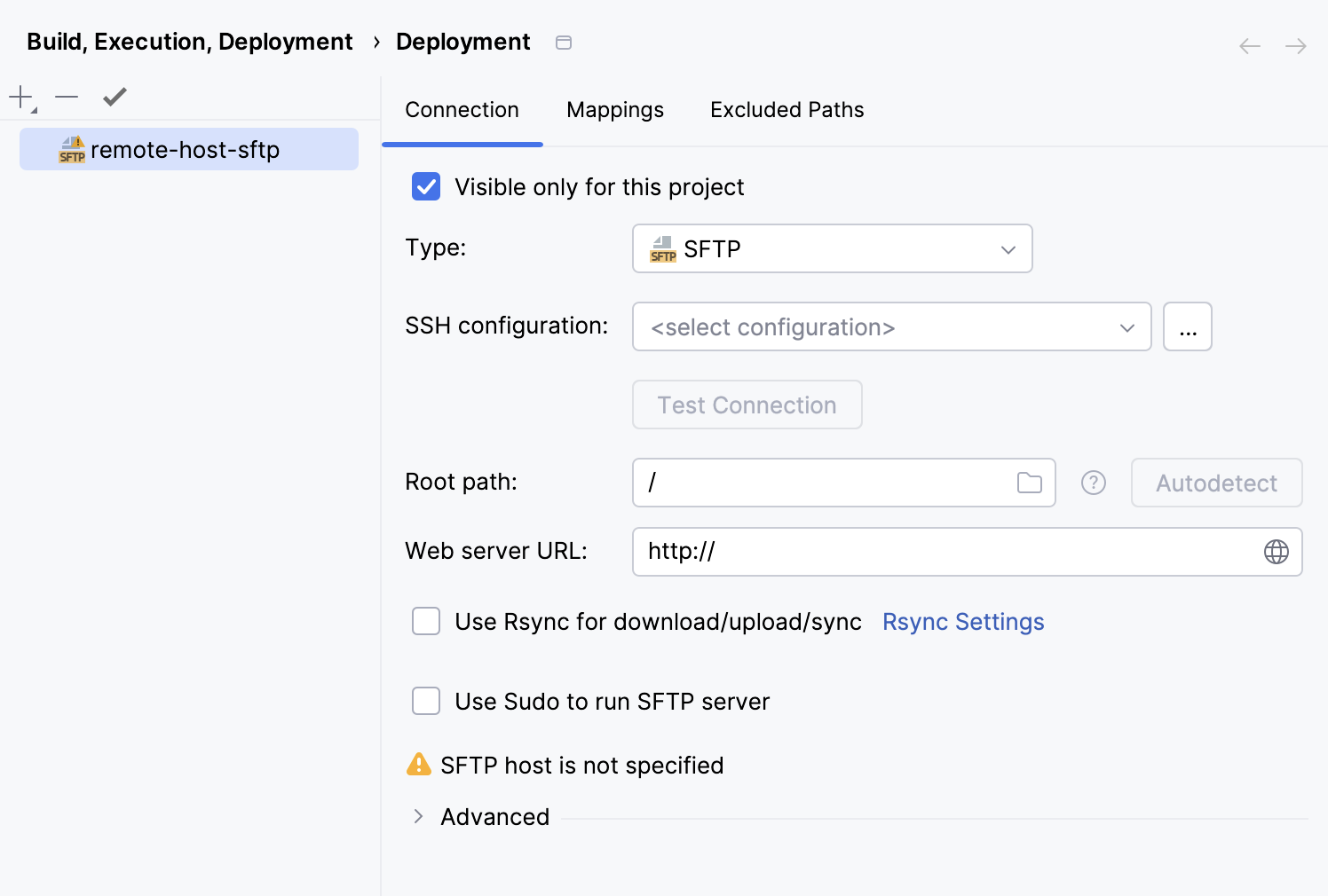 Create remote host SFTP connection