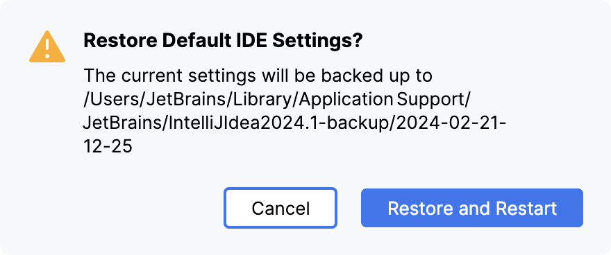 A popup prompting to confirm that you want to restore the default settings