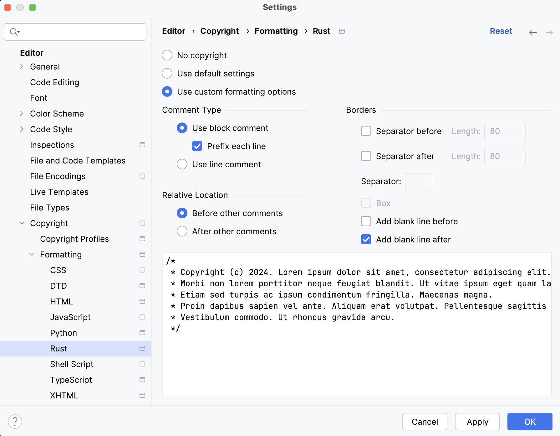 Changing the formatting for copyright notice