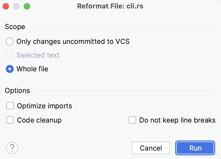 Reformat file dialog