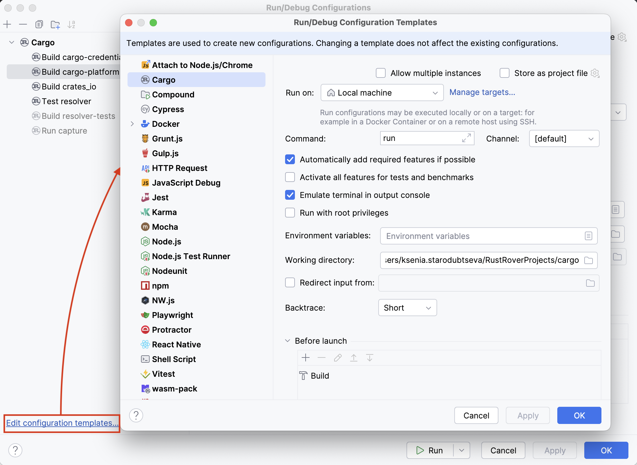 Run/Debug templates