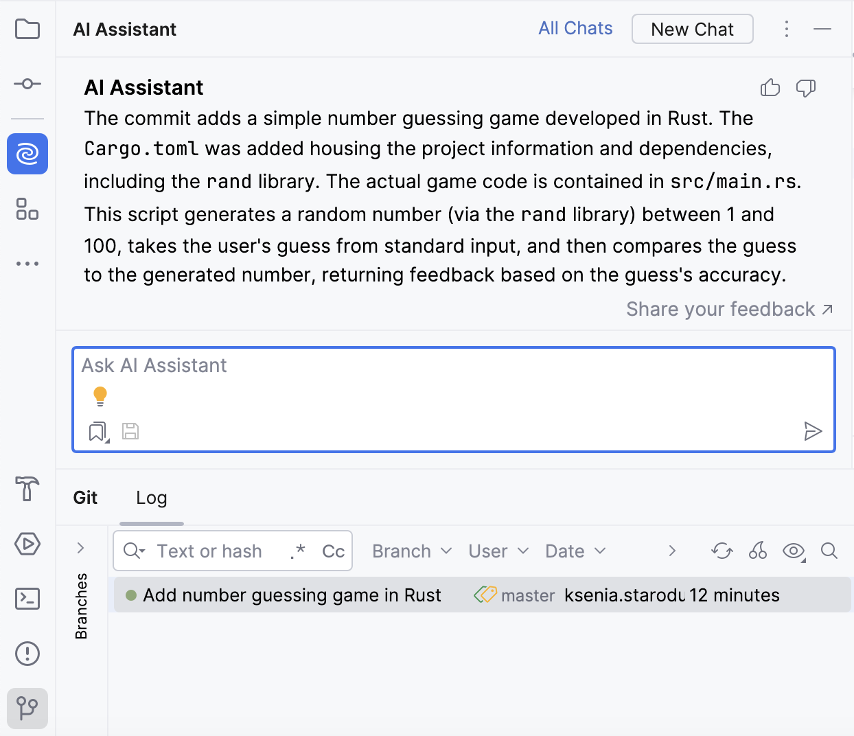 AI Assistant explains commit