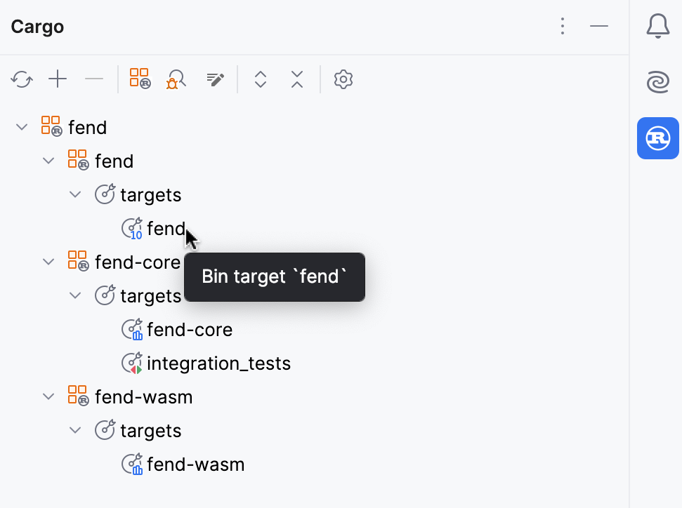 Running a target from Cargo tool window