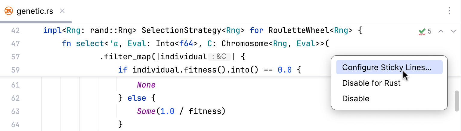 Configure sticky lines