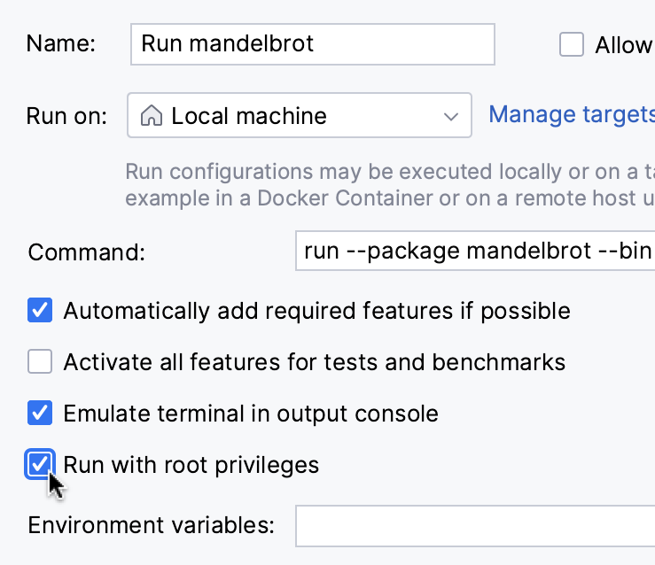 Debug as root option