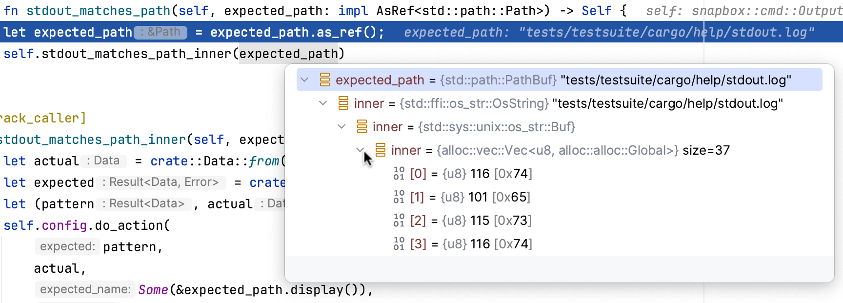 Resulting objects are represented by trees. This helps you view their internal state