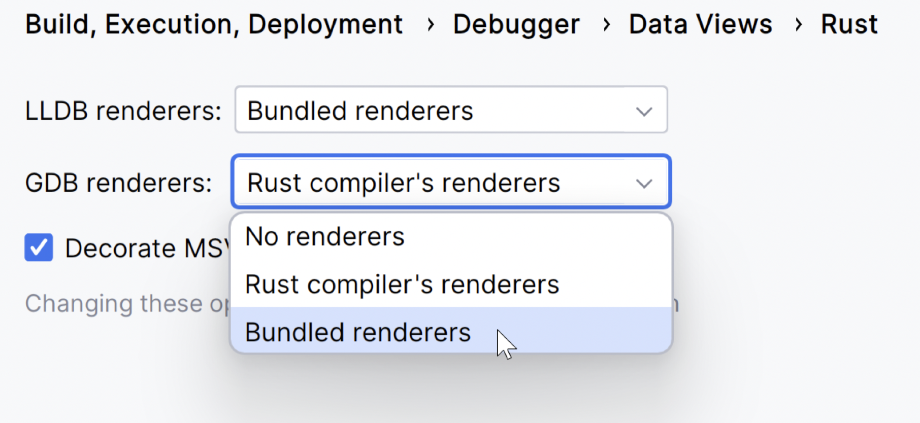 Rust debugger renderers