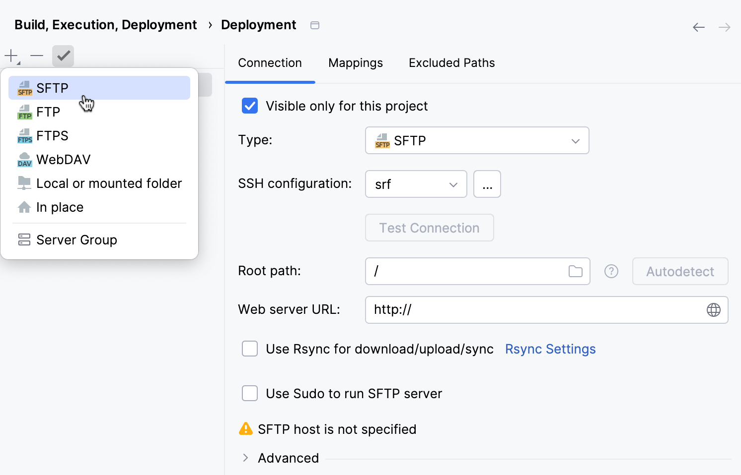 Remote SFTP server configuration