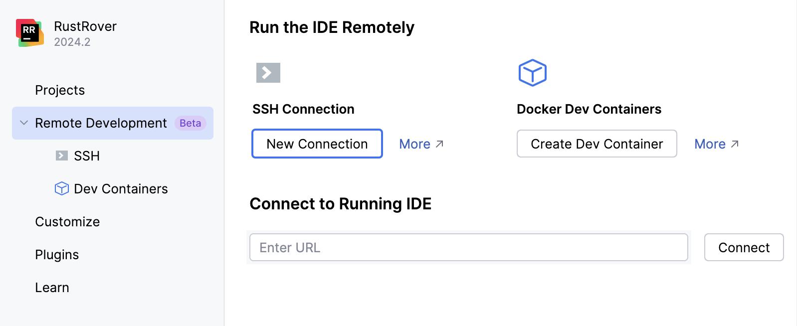 Configuring remote development settings on Welcome screen