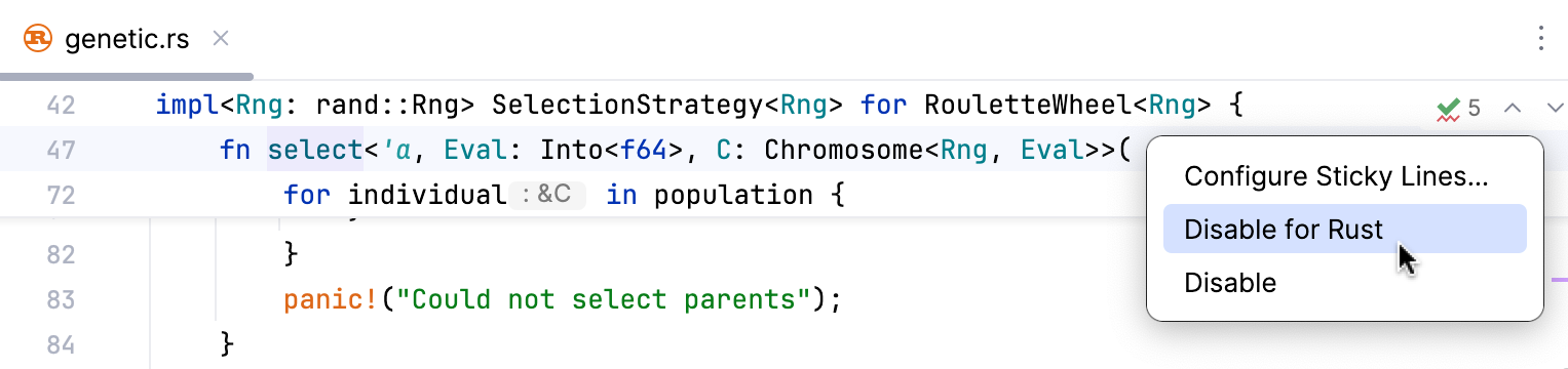 Disable sticky lines for a specific language