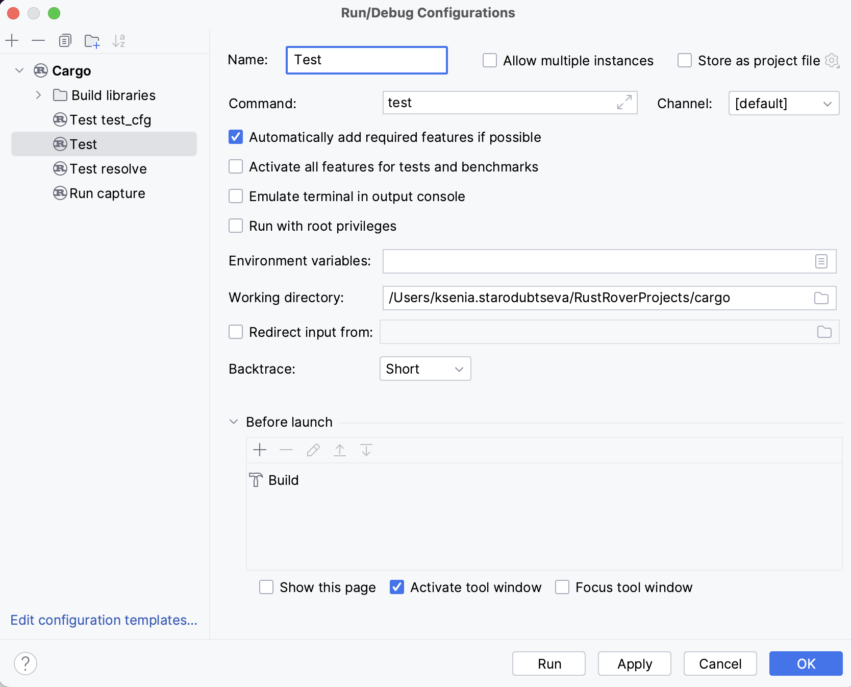 Editing a test configuration