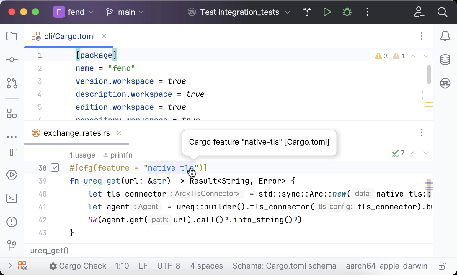 Completion and navigation for Cargo features