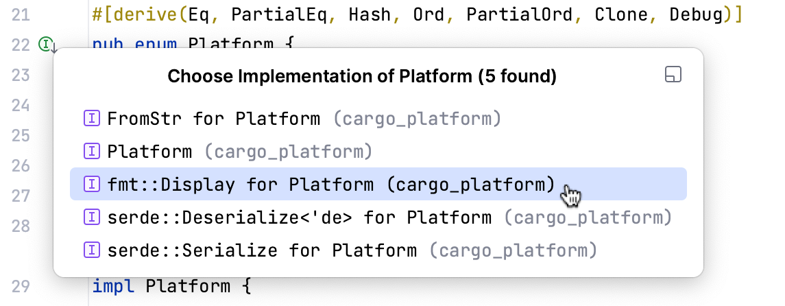 Go to implementation using the gutter icon