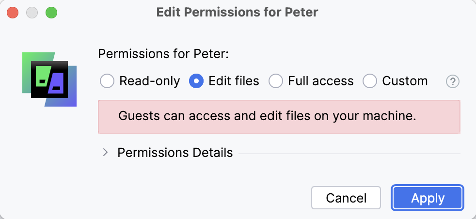 Permissions dialog