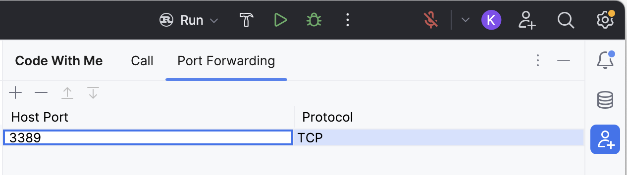 Port Forwarding dialog