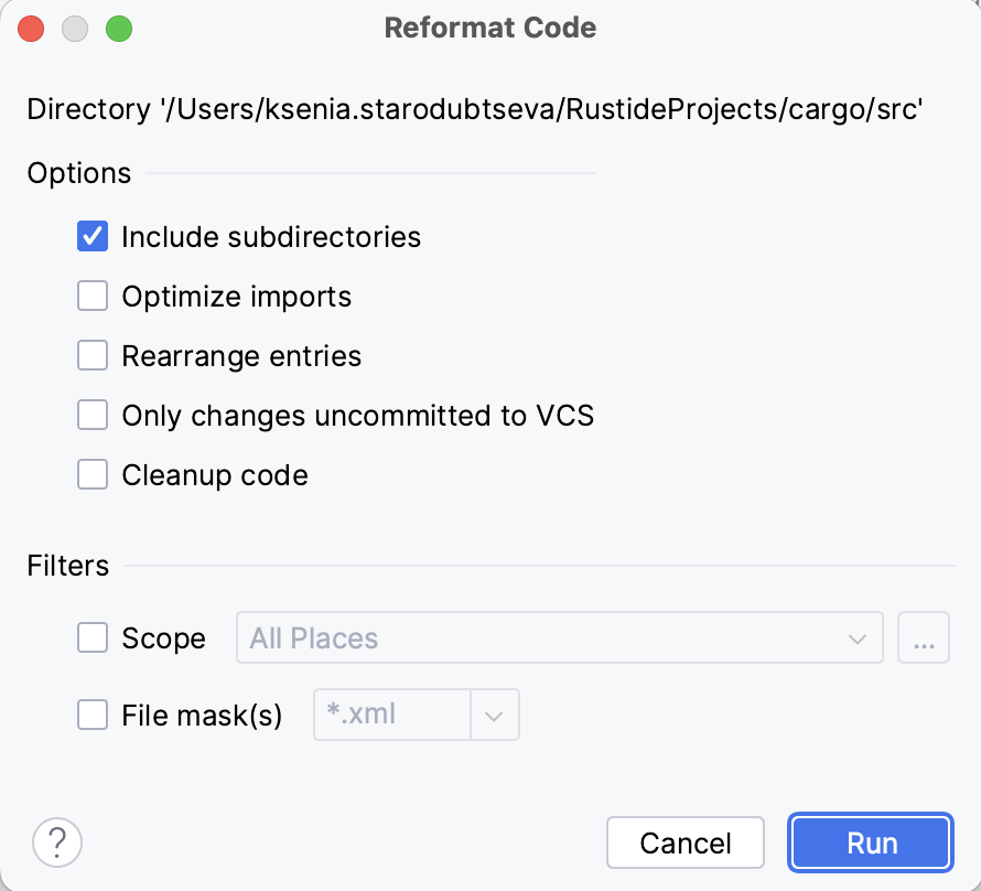 Reformat code dialog