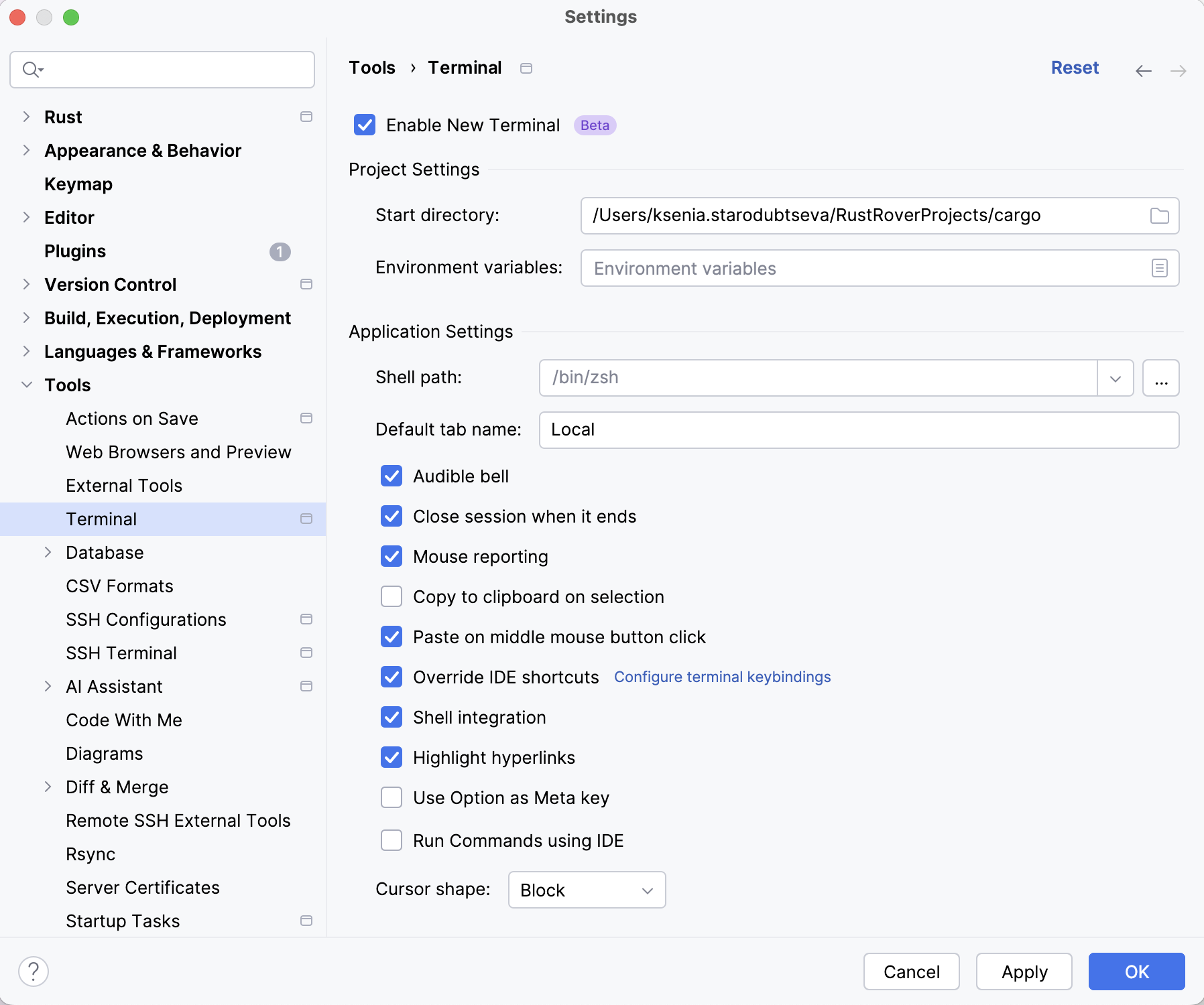 Settings | Tools | Terminal