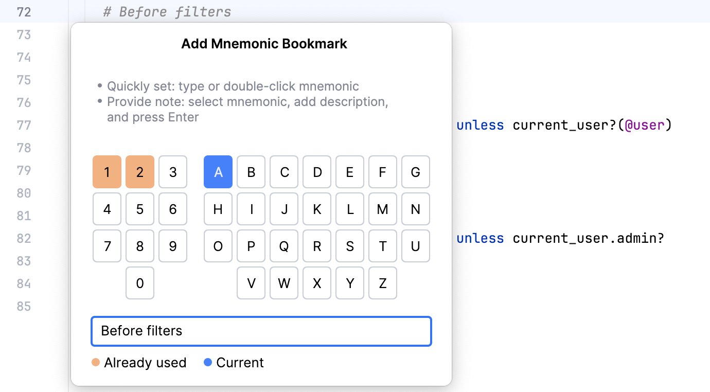 Adding a mnemonic bookmark