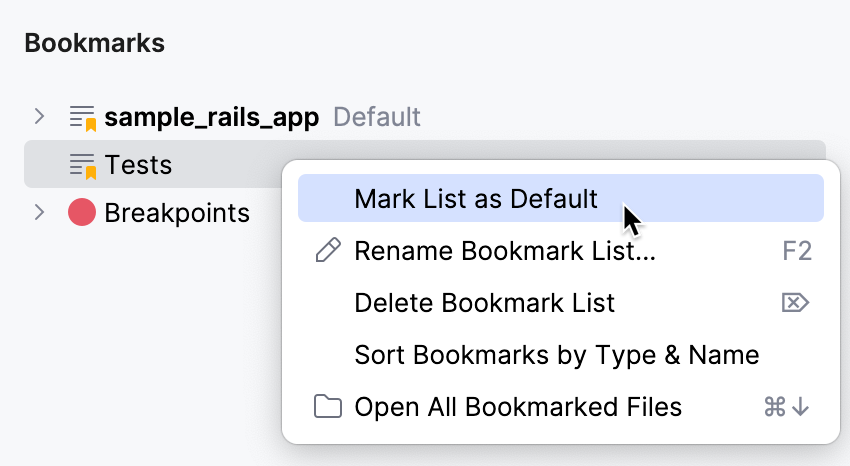 Another default list is configured in Bookmarks tool window