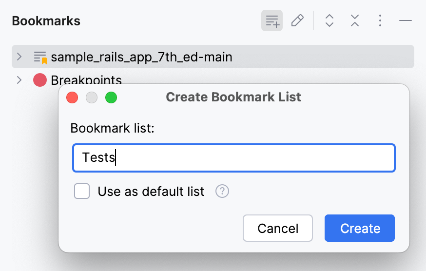 Creating new bookmark list